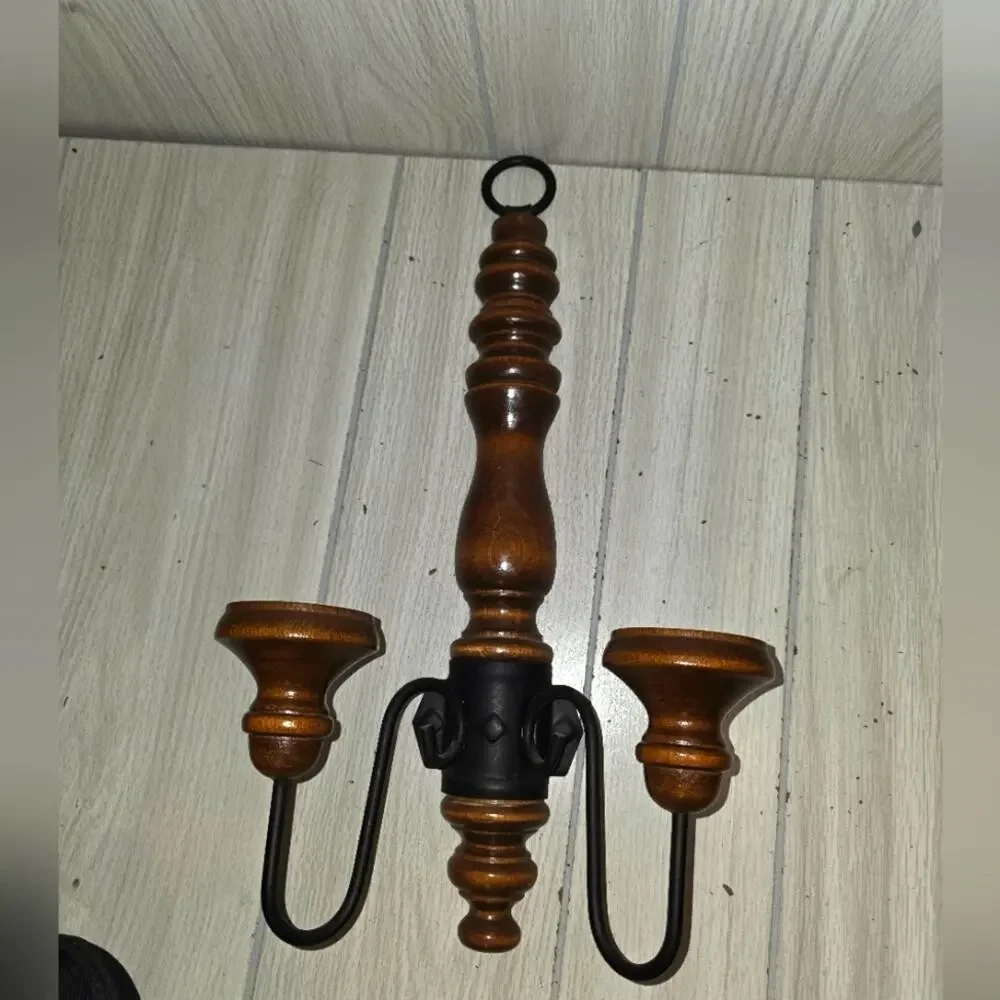 Vtg Wooden Wall Sconce Candle Holder Victorian MCM Hollywood Regency Gothic